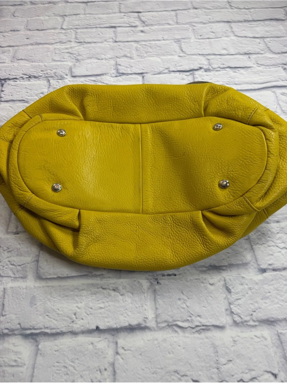 b. makowsky Yellow Pebbled Leather Tote with Neutral Trim